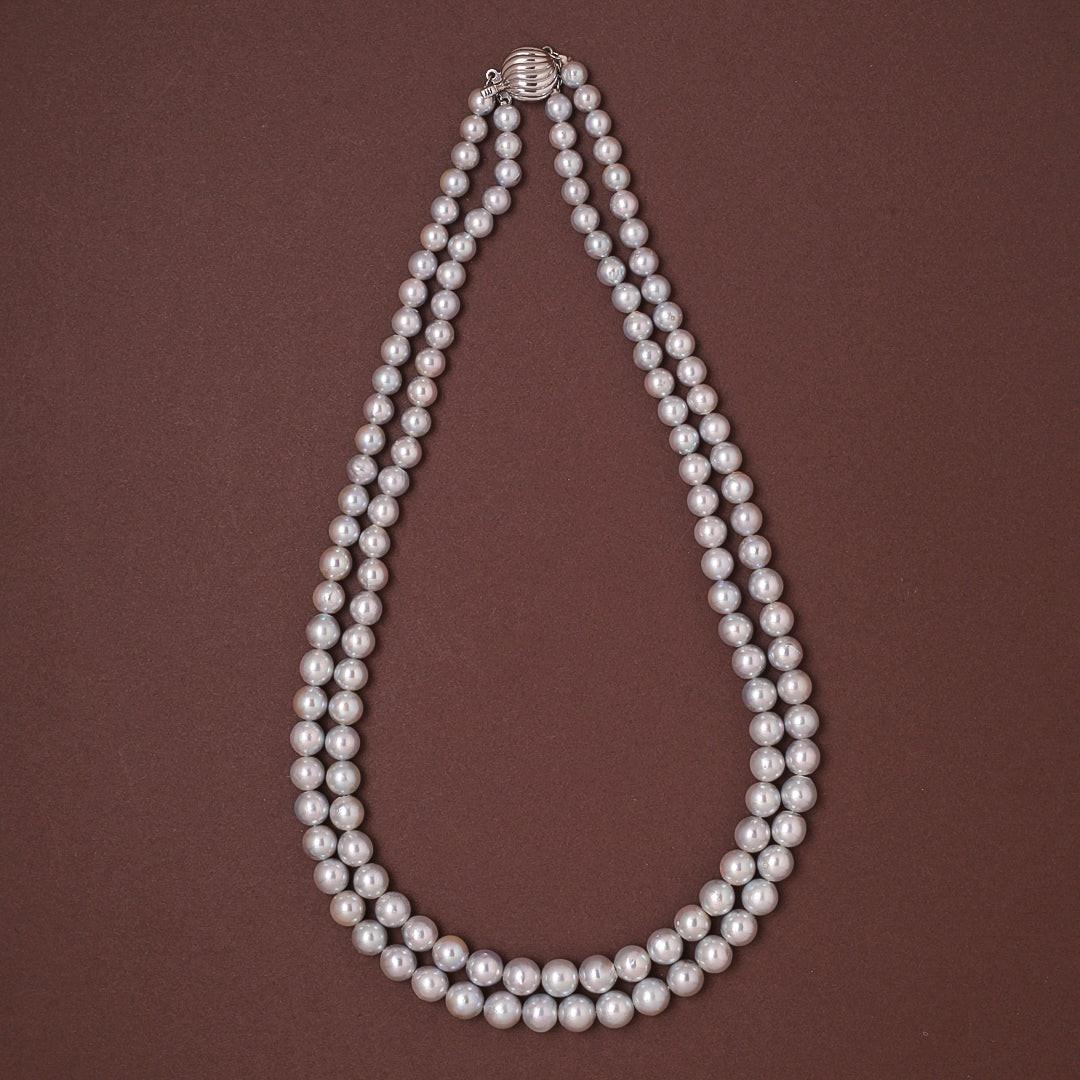 Round Steel Grey Japanese Akoya Pearl Necklace, 6–9.0mm, AA Quality