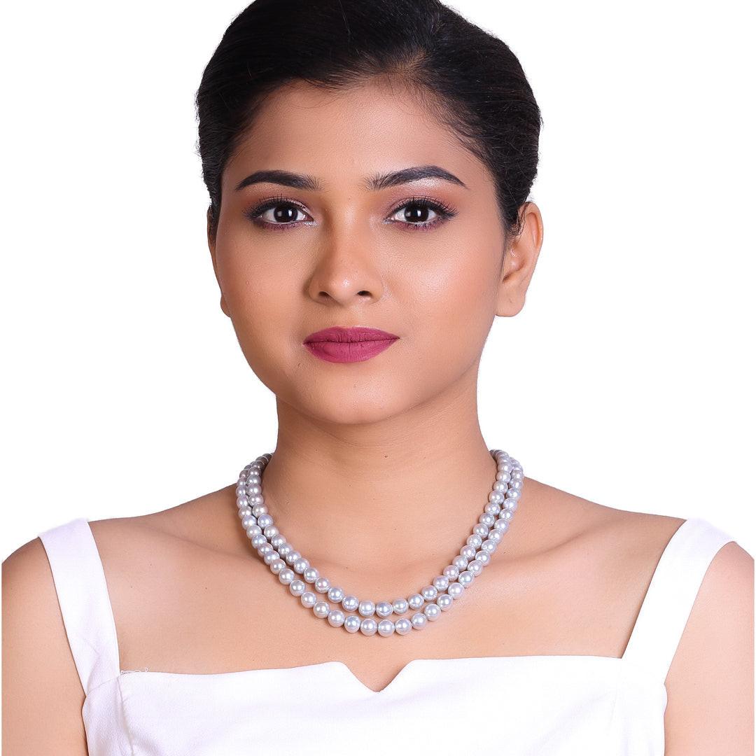Round Steel Grey Japanese Akoya Pearl Necklace, 6–9.0mm, AA Quality