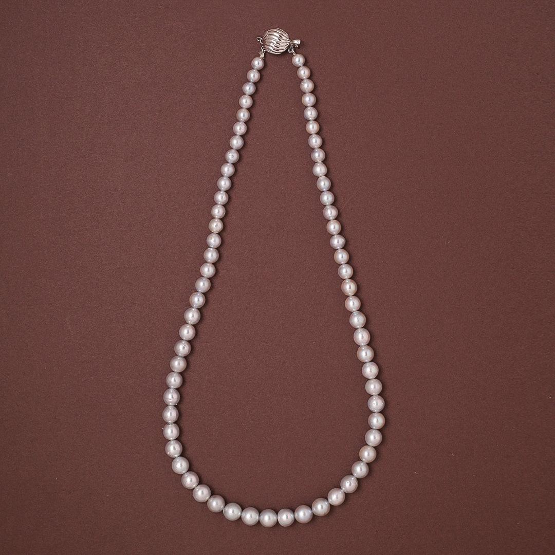 Round Steel Grey Japanese Akoya Pearl Necklace, 6–9mm, AA Quality