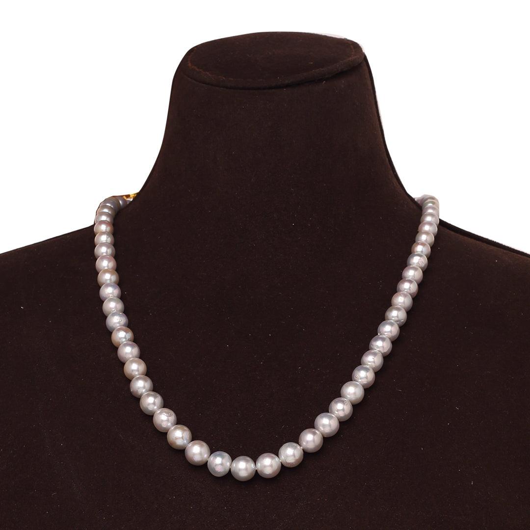 Round Steel Grey Japanese Akoya Pearl Necklace, 6–9mm, AA Quality
