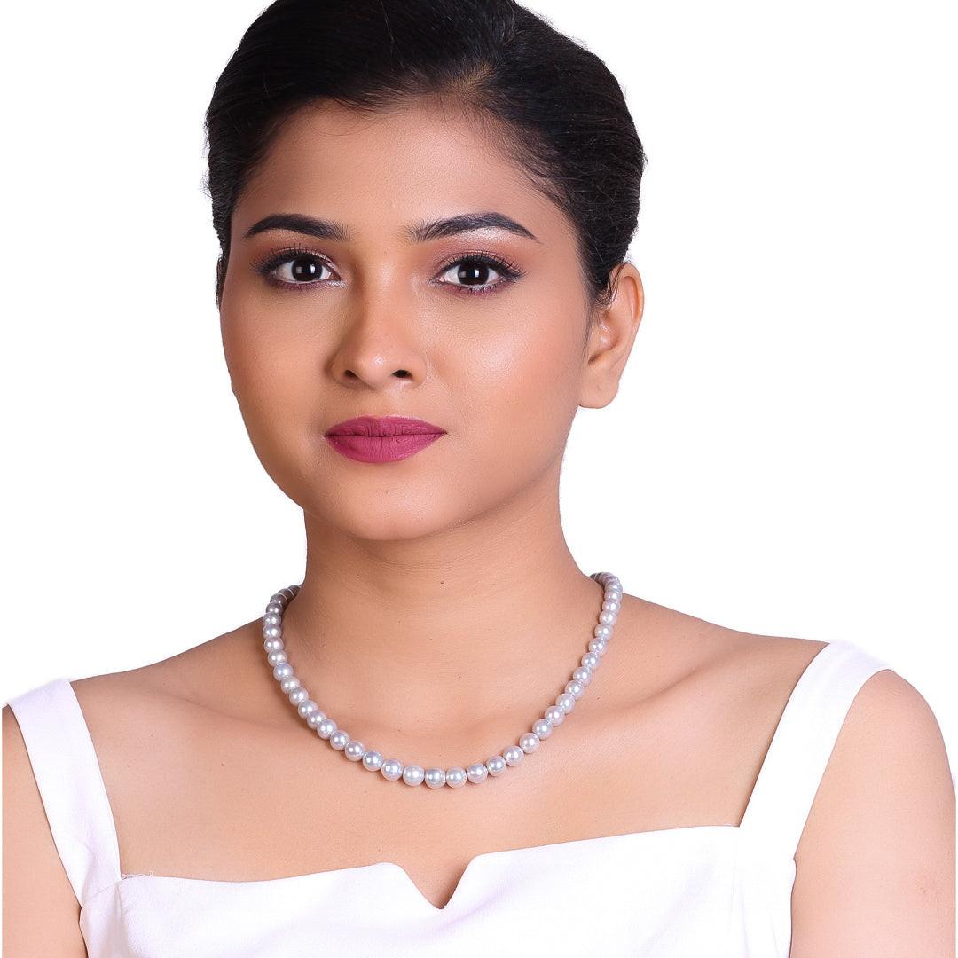 Round Steel Grey Japanese Akoya Pearl Necklace, 6–9mm, AA Quality