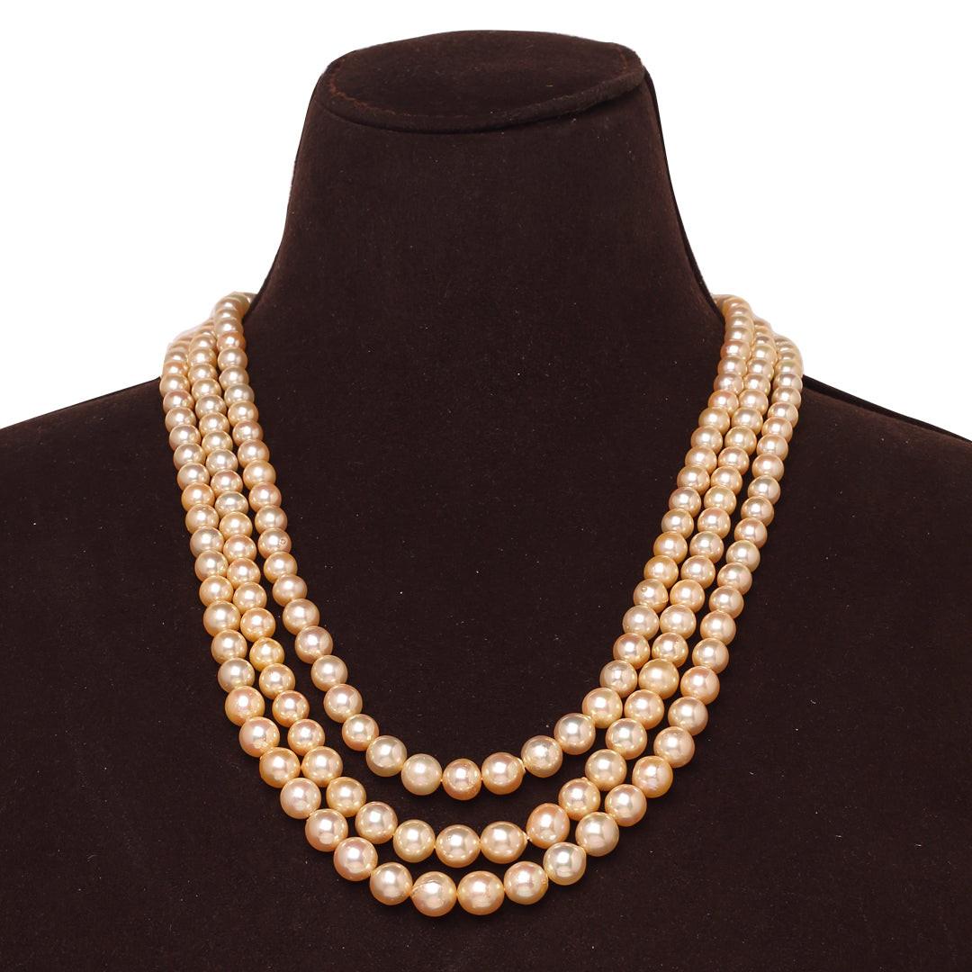 Round Golden Japanese Akoya Pearl Necklace, 6–9.0mm, AA Quality