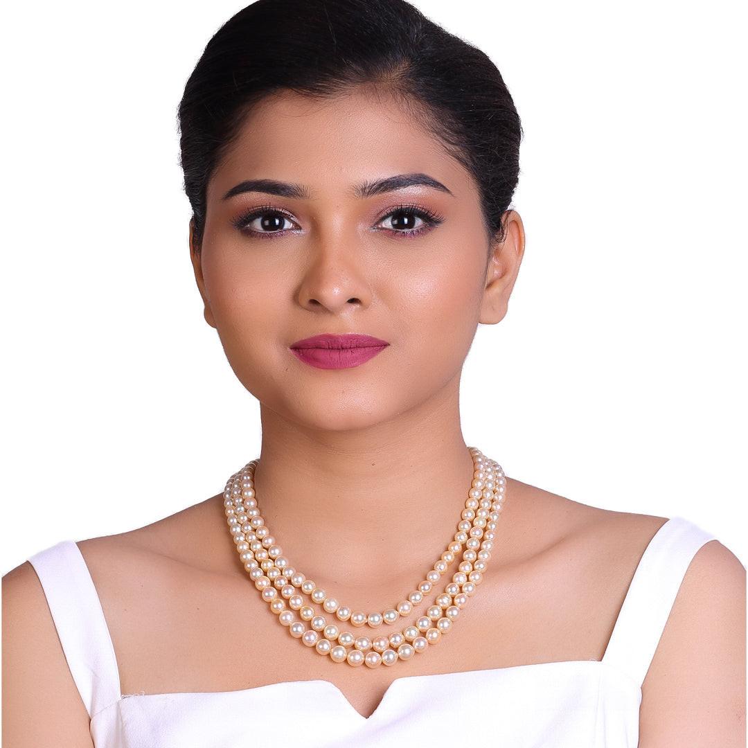 Round Golden Japanese Akoya Pearl Necklace, 6–9.0mm, AA Quality