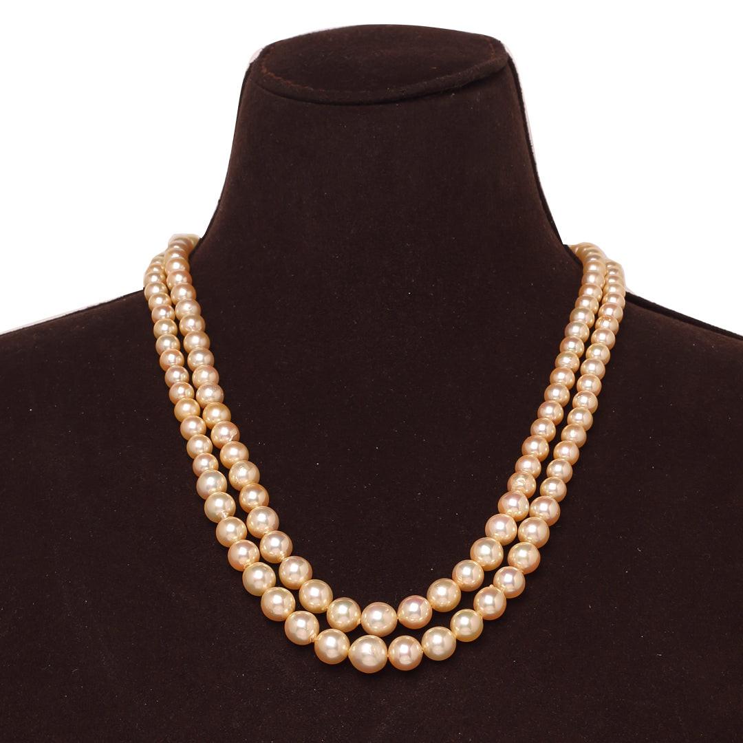 Round Golden Japanese Akoya Pearl Necklace, 6–9.0mm, AA Quality