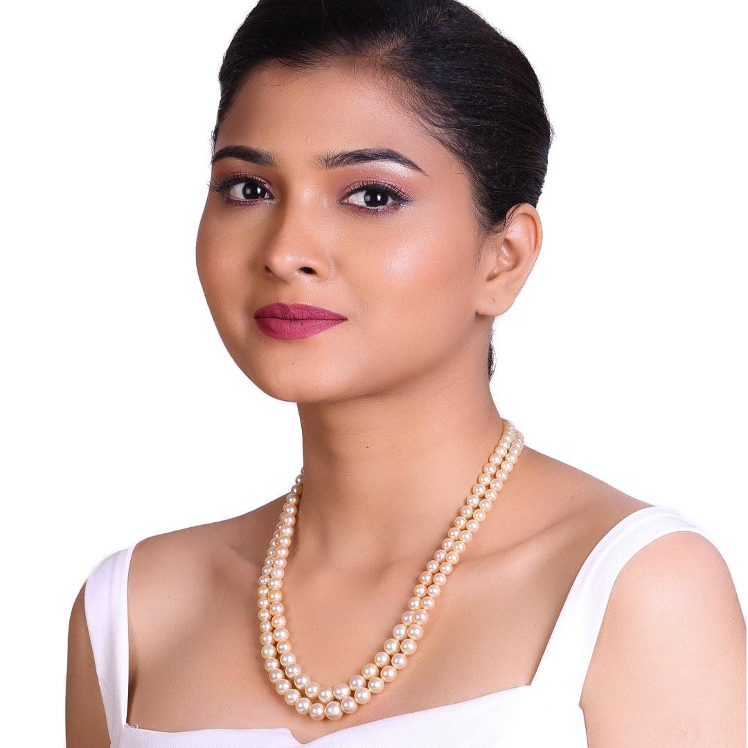 Round Golden Japanese Akoya Pearl Necklace, 6–9.0mm, AA Quality