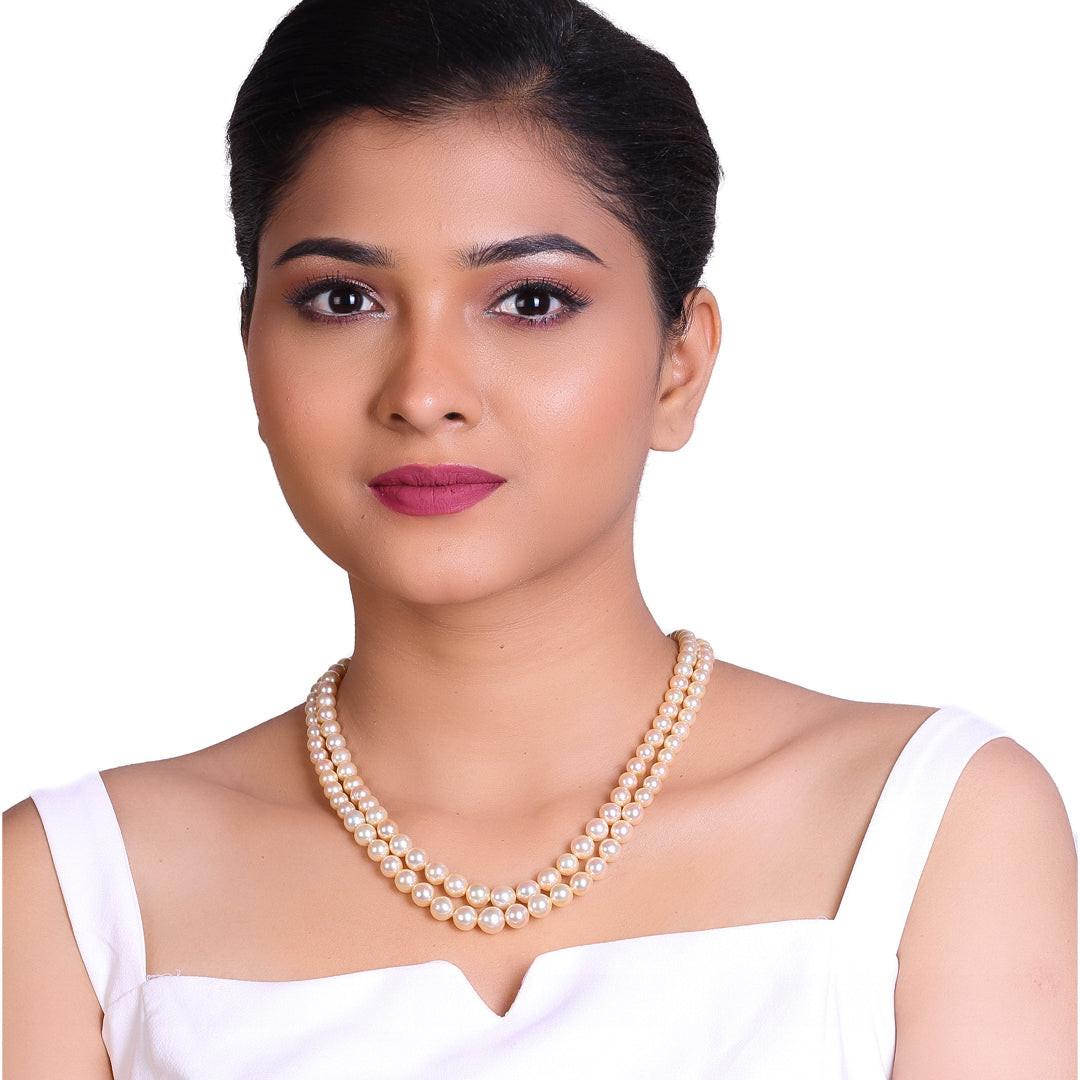 Round Golden Japanese Akoya Pearl Necklace, 6–9.0mm, AA Quality