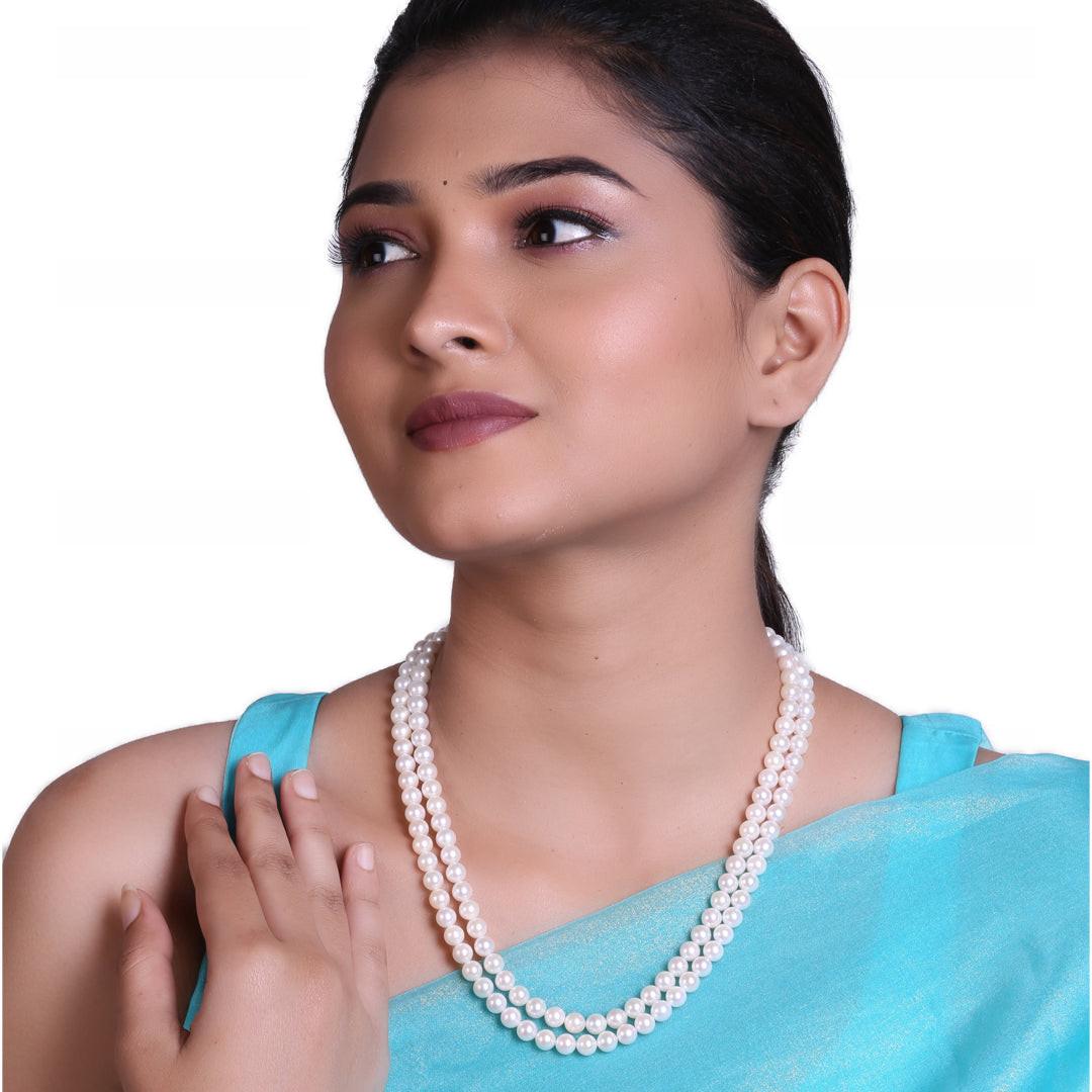Round White Japanese Akoya Pearl Necklace, 6.5-7mm, AA Quality