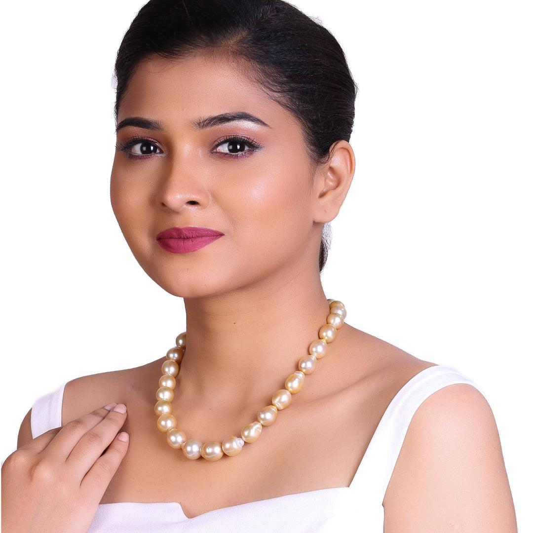 Baroque Natural-Color Golden South Sea Pearl Necklace, 9–14mm, A Quality