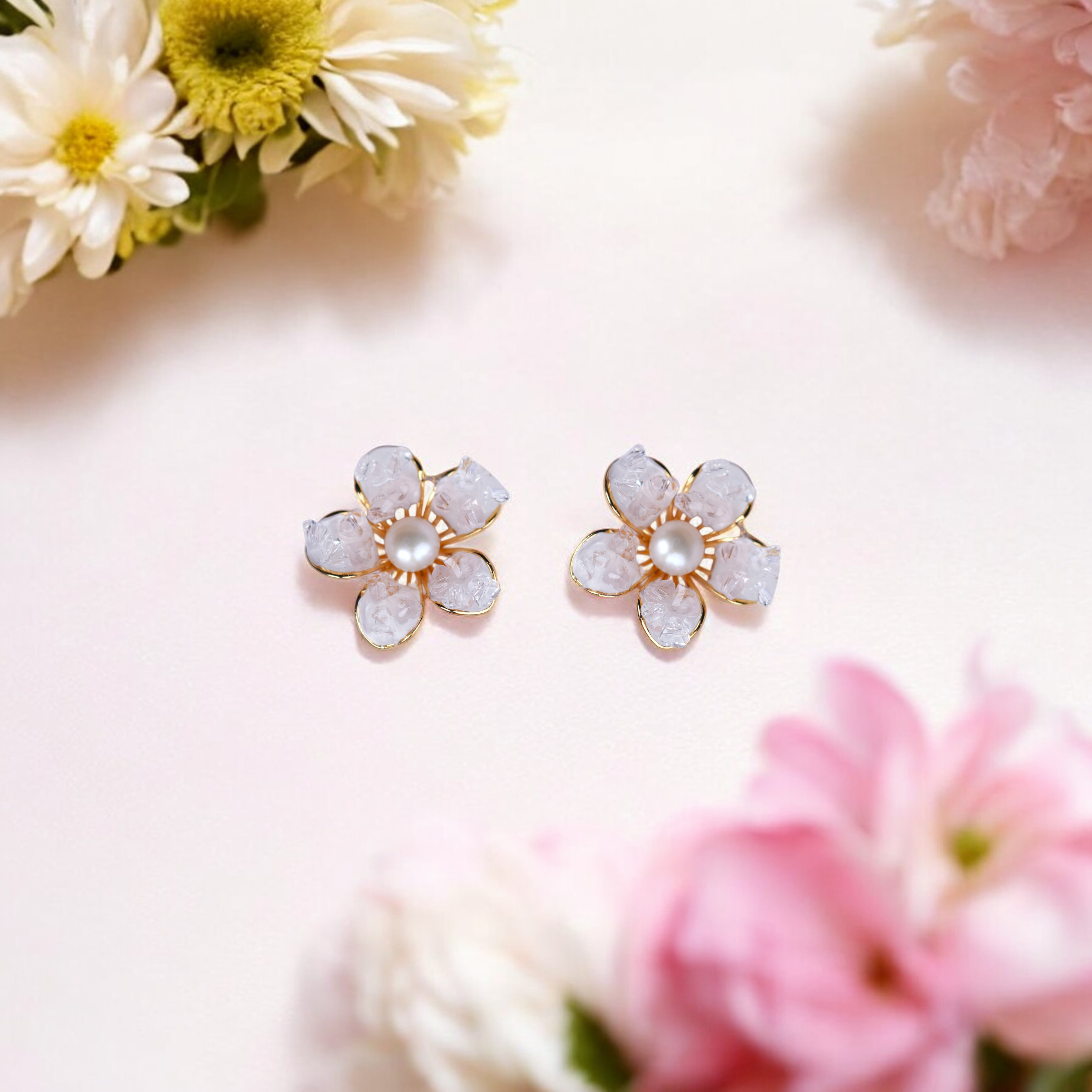 Blossom Pearl Stud Earrings Set