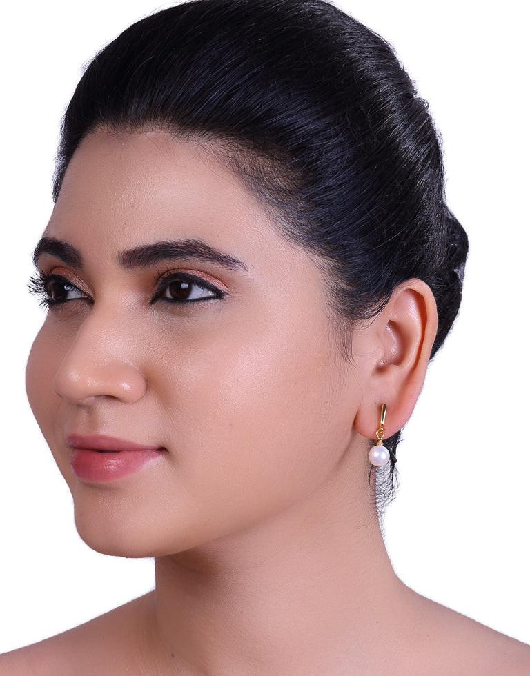 Artistic White Freshwater Round Pearl Hook Earring