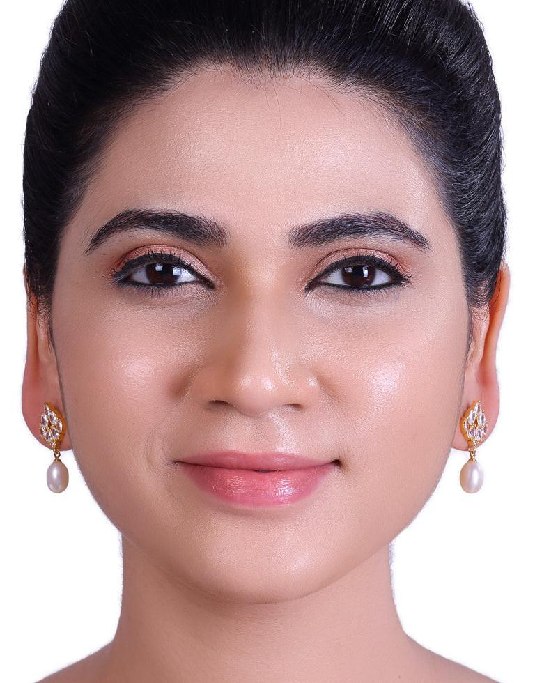 Freshwater Pearl With Cubic Zircon & Semi Precious Stone Fancy Stud Earrings