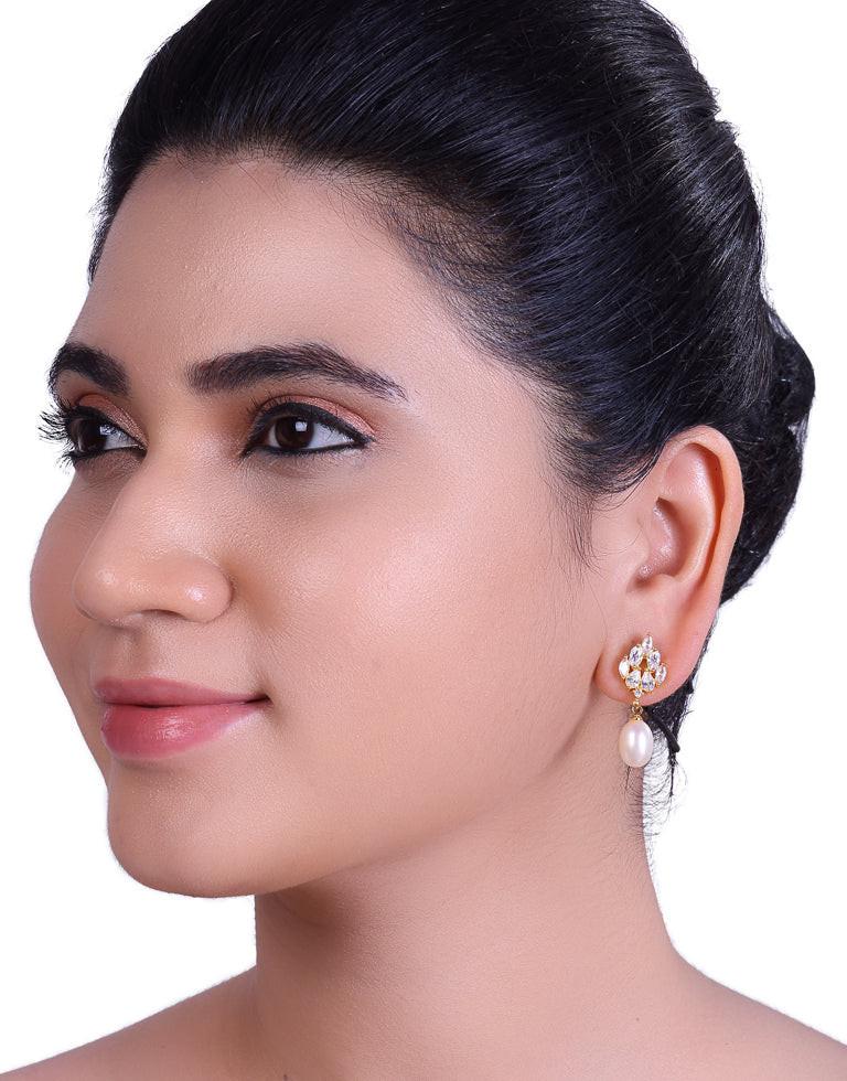 Freshwater Pearl With Cubic Zircon & Semi Precious Stone Fancy Stud Earrings