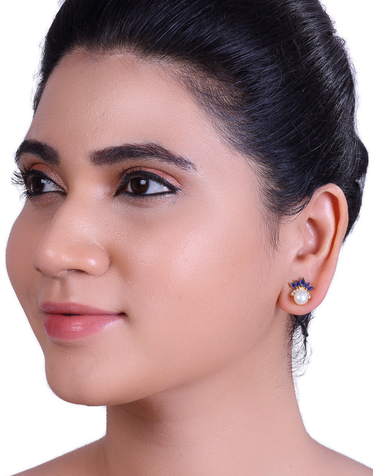 Freshwater Pearl with Cubic Zircon & Semi Precious Stone Fancy Stud Earrings