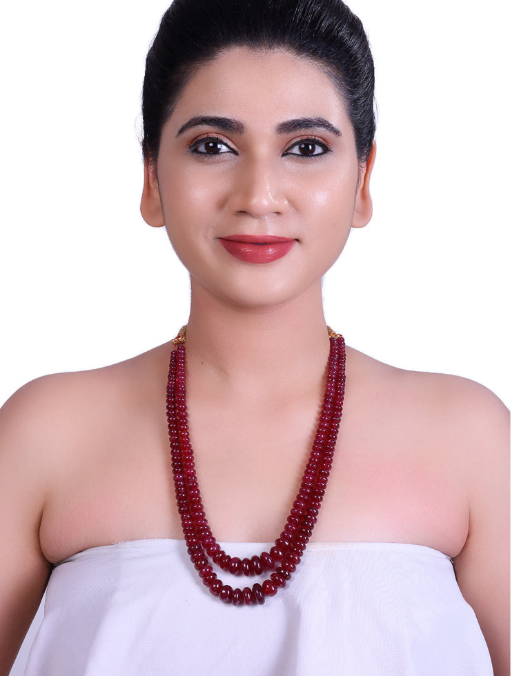 Natural Color Uncut Ruby Beads Necklace