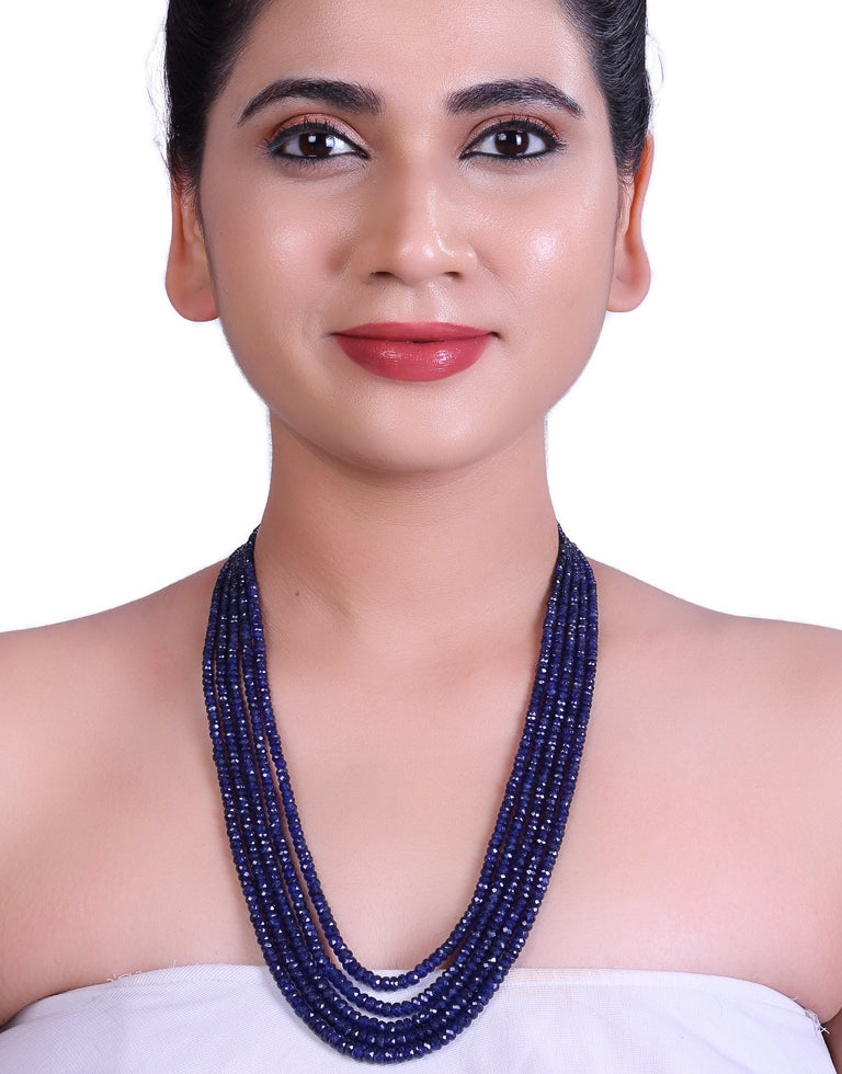 Natural Color Cut Blue Sapphire Beads Necklace