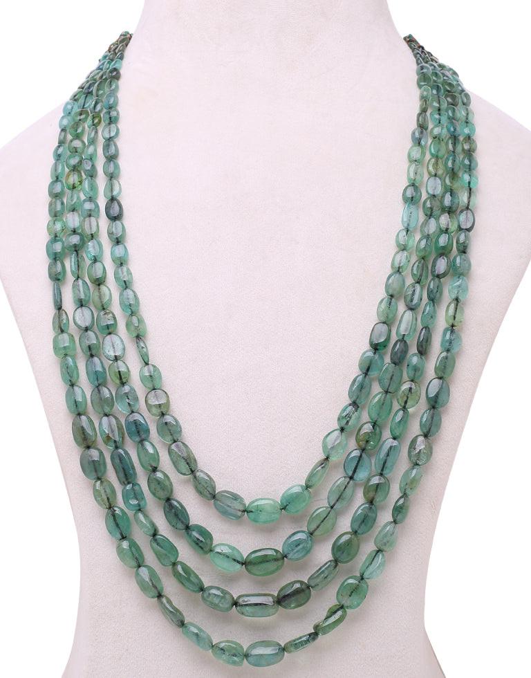 Natural Colour Oval Shape Emerald Beads Necklace