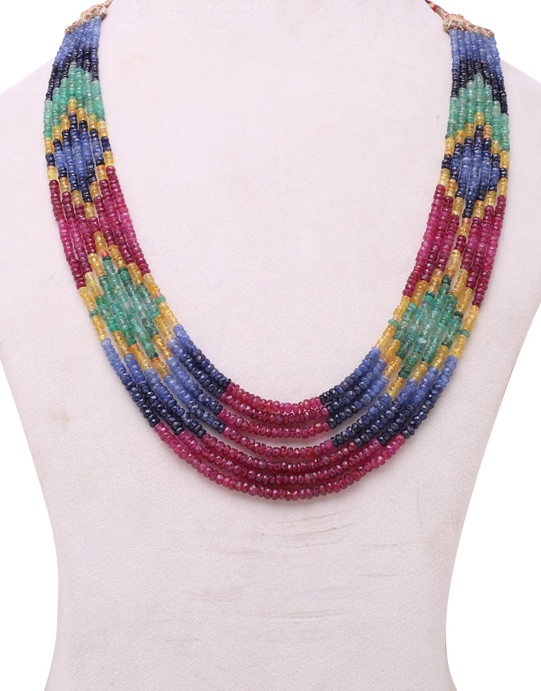 Natural Multi-Color Cut Rainbow Beads Necklace