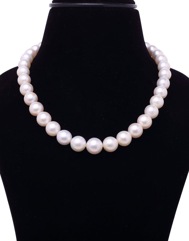 Round Natural-Color White South Sea Saltwater Pearl Necklace, 10.3-14.5mm – AA+ Quality