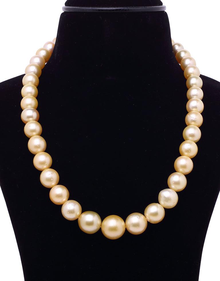 Round Natural-Color Golden South Sea Saltwater Pearl Necklace, 11.2-15.9mm – AA+ Quality