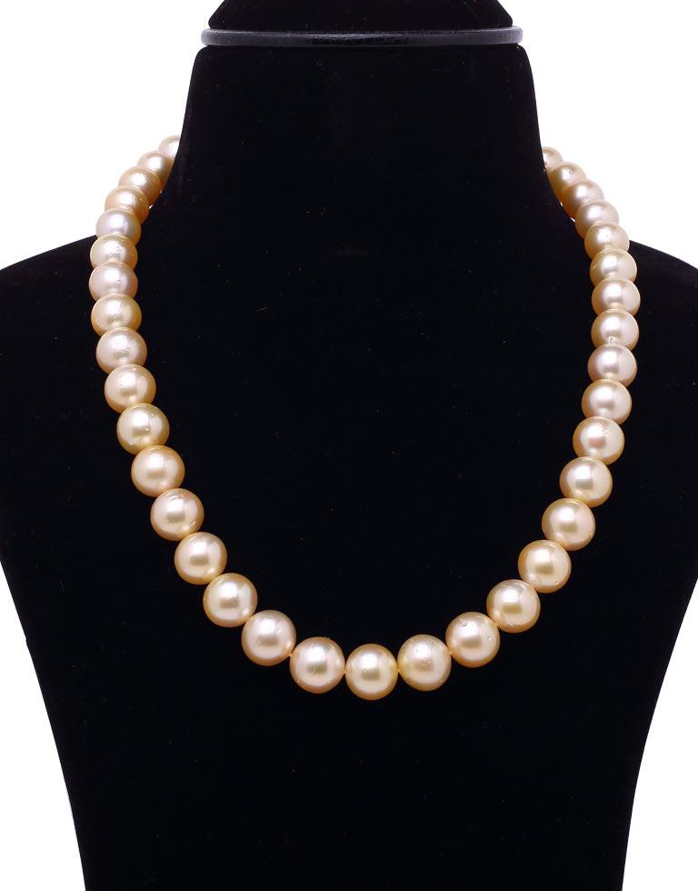 Round Natural-Color Golden South Sea Saltwater Pearl Necklace, 10-12.5mm – AA+ Quality