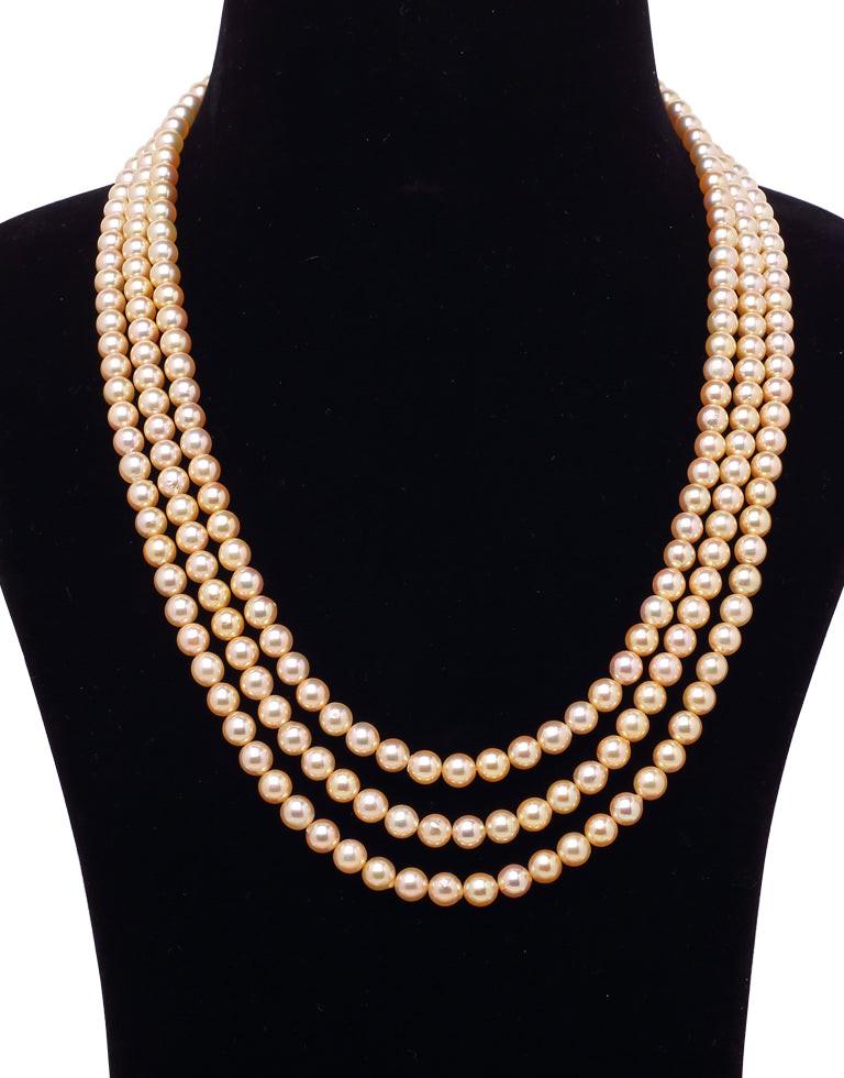 Golden Japanese Akoya Saltwater Pearl Necklace, 5–6mm AA+ Quality