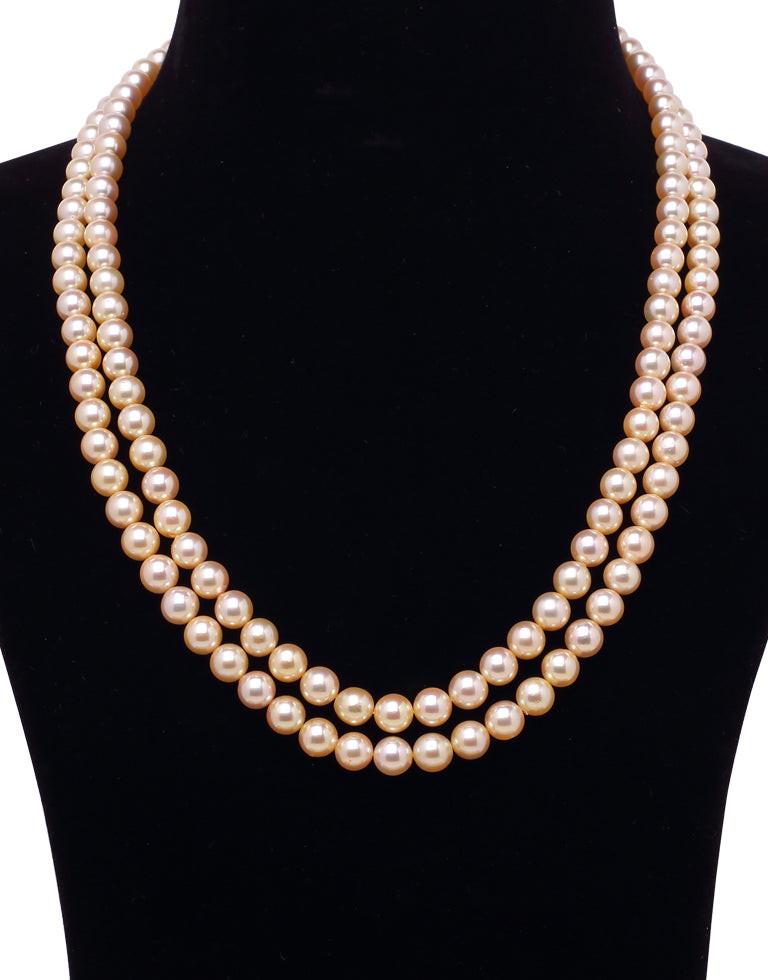 Round Golden Japanese Akoya Saltwater Pearl Necklace 6–7mm, AA+