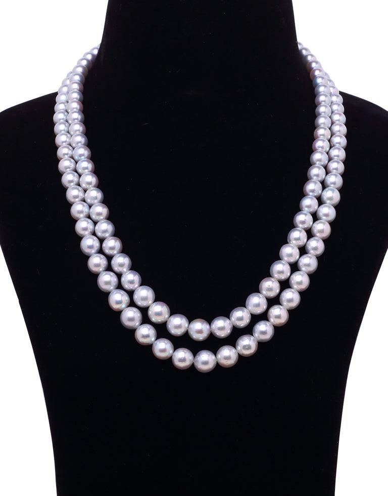 Round Steel Grey Japanese Akoya Saltwater Pearl Necklace, 6.0-8.5mm – AA+ Quality