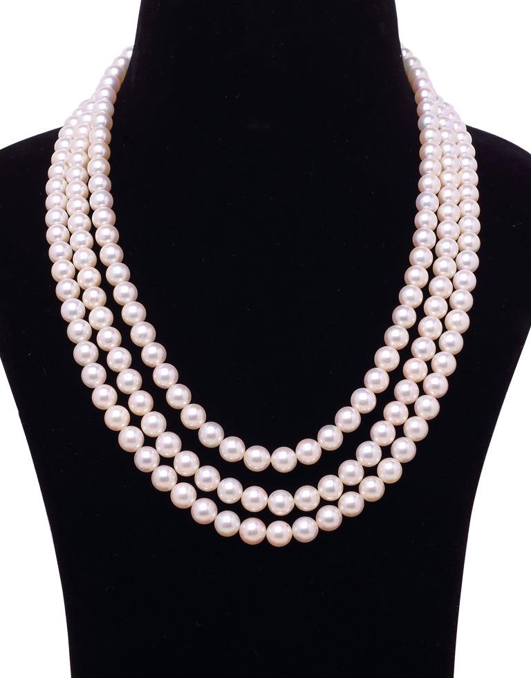 Round White Japanese Akoya Saltwater Pearl Necklace, 6.5-7.8mm – AA+ Quality
