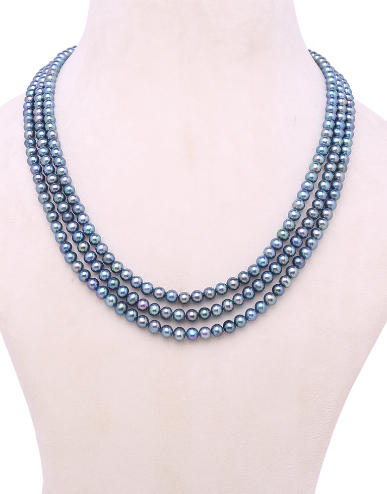Wonderful Round Greyish Black Freshwater Pearl Necklace