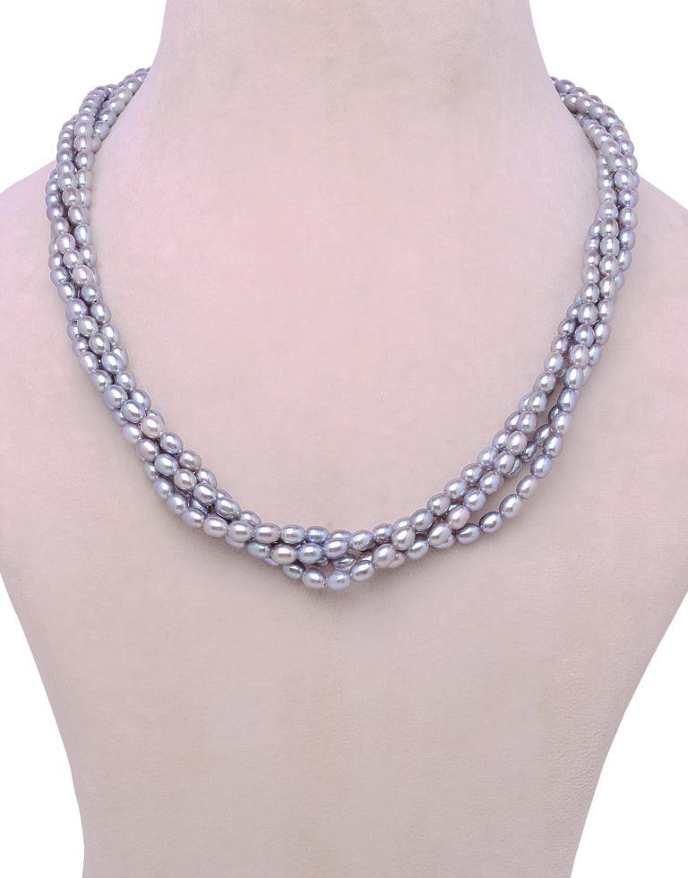 Dazzling Grey Freshwater Oval Shape Pearl Necklace