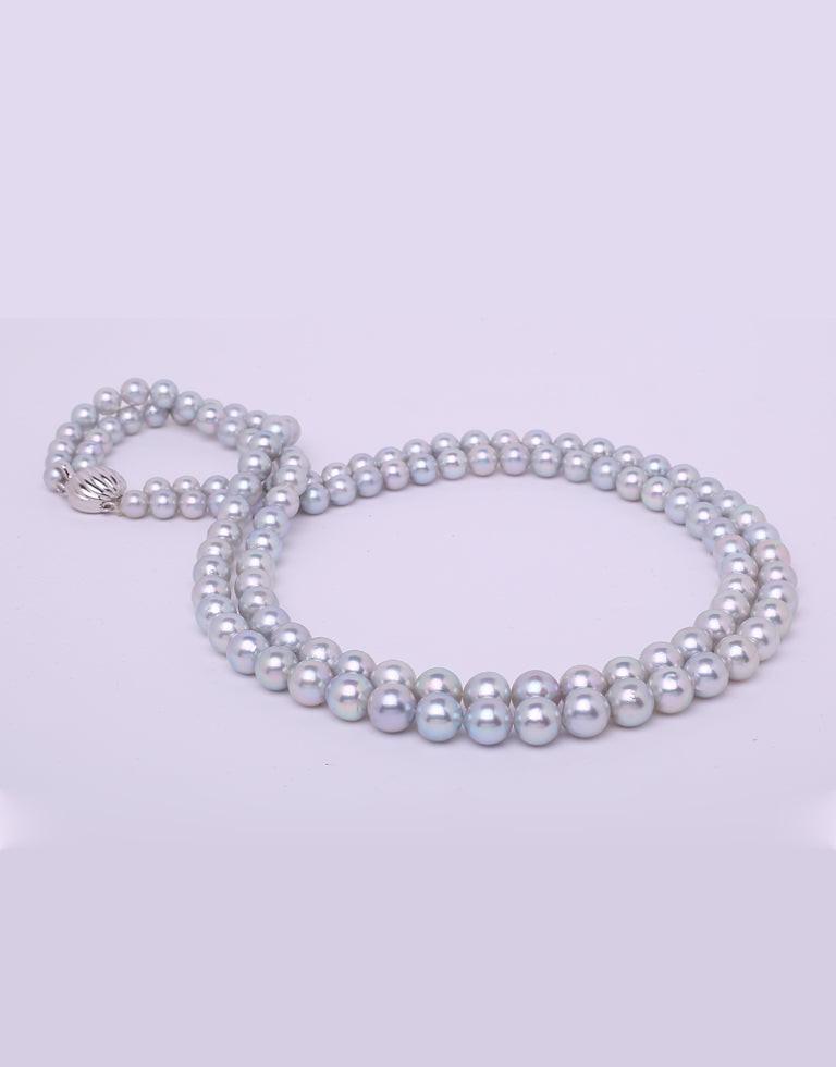 Round Steel Grey Japanese Akoya Saltwater Pearl Necklace, 6.0-8.5mm – AA+ Quality