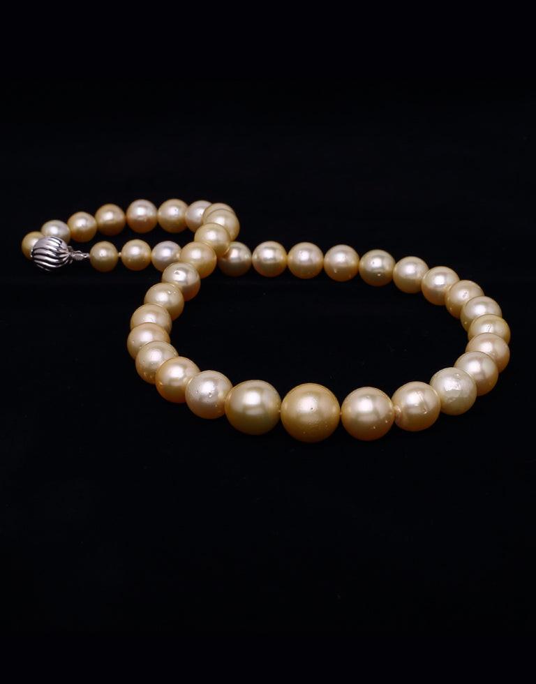 Round Natural-Color Golden South Sea Saltwater Pearl Necklace, 11.2-15.9mm – AA+ Quality