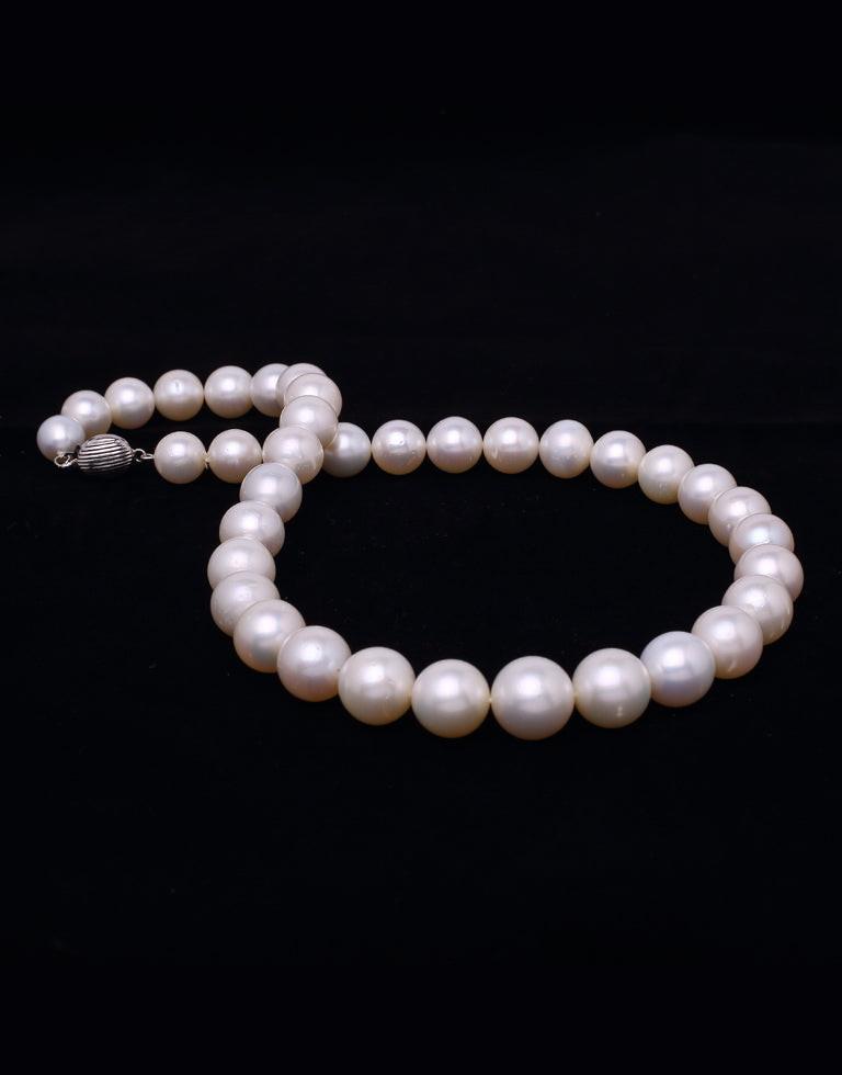 Round Natural-Color White South Sea Saltwater Pearl Necklace, 10.3-14.5mm – AA+ Quality