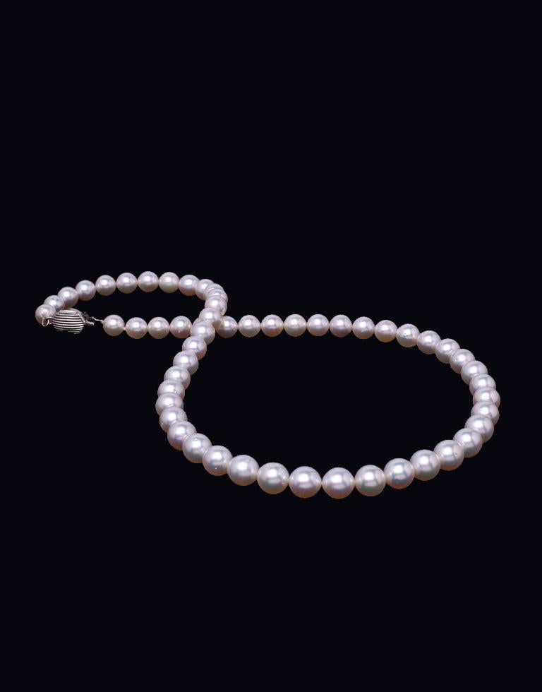 Round Natural-Color White South Sea Saltwater Pearl Necklace, 7.7-8.9mm – AA+ Quality