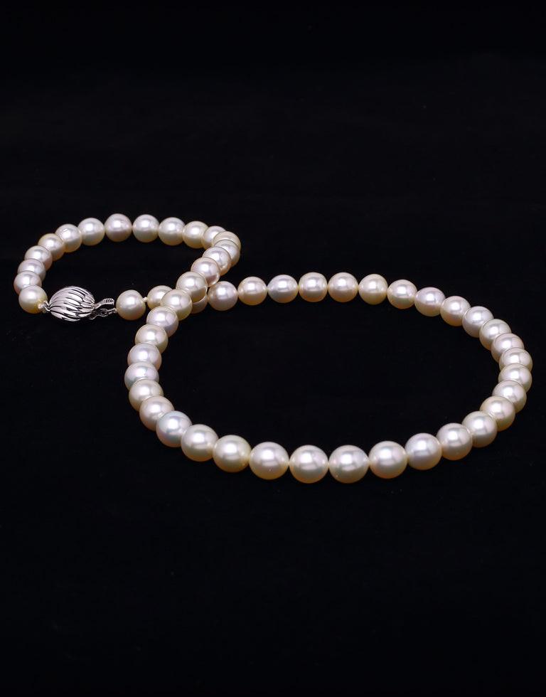 Round Light Champagne Color White South Sea Saltwater Pearl Necklace, 8.5-9.0mm – AA Quality