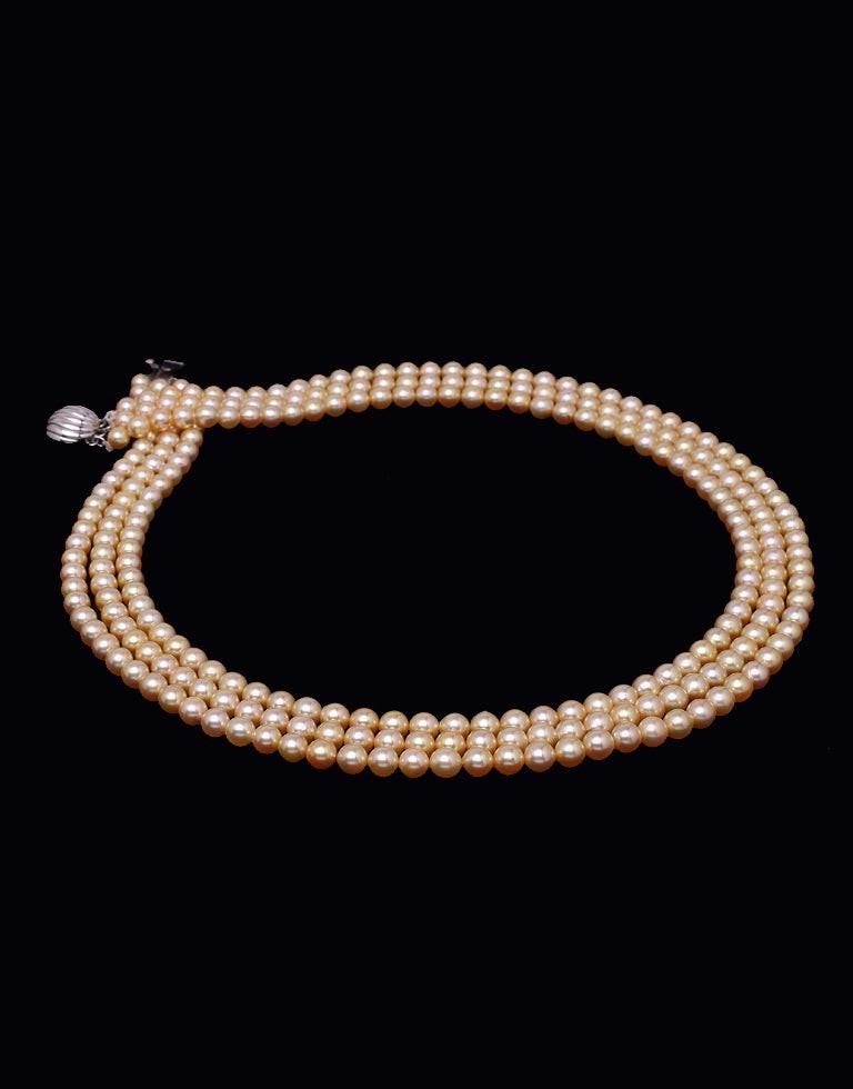 Golden Japanese Akoya Saltwater Pearl Necklace, 5–6mm AA+ Quality