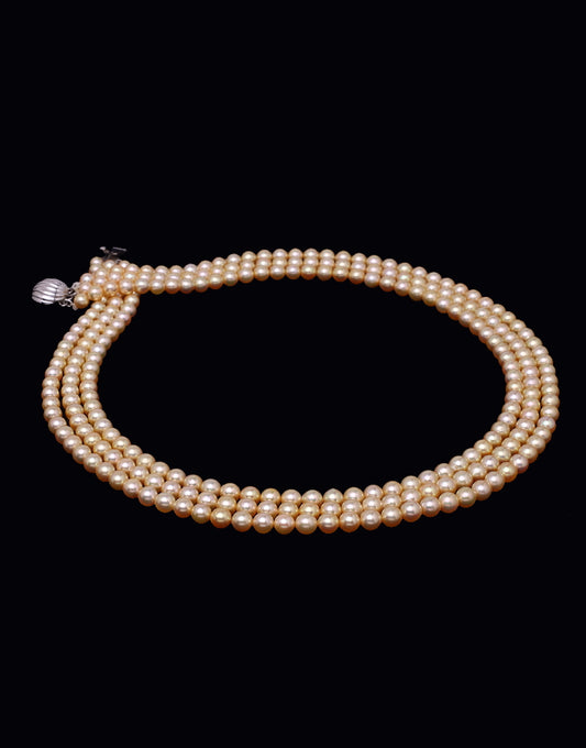 Round Golden Japanese Akoya Saltwater Pearl Necklace, 5-6mm – AAA Quality