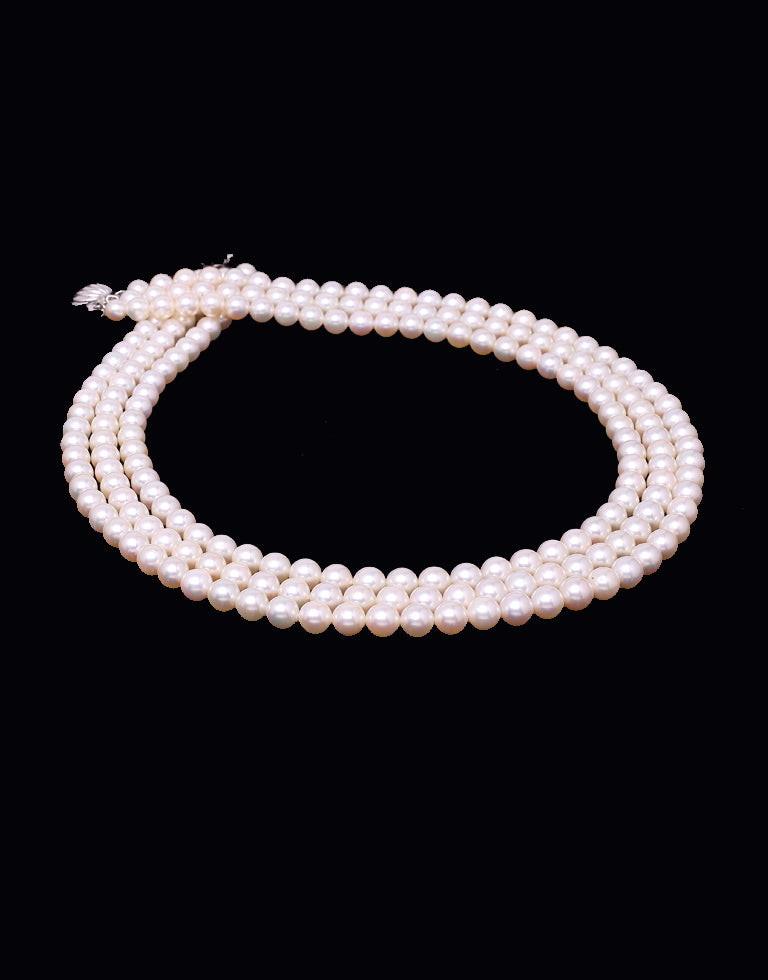 Round White Japanese Akoya Saltwater Pearl Necklace, 6.5-7.8mm – AA+ Quality