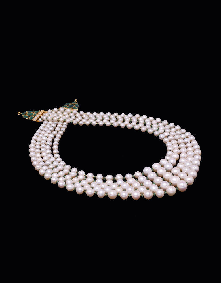 Precious White Freshwater Pearl With Real Emerald & Gold Cutrings