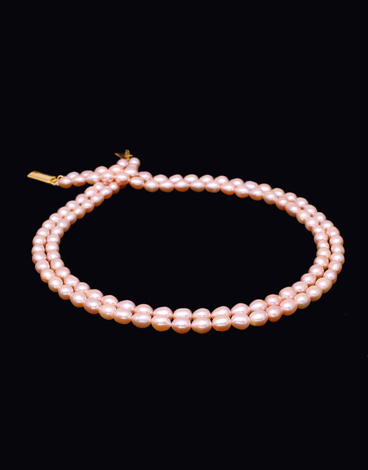 Stylish Pink Freshwater Oval Shape Pearl Necklace