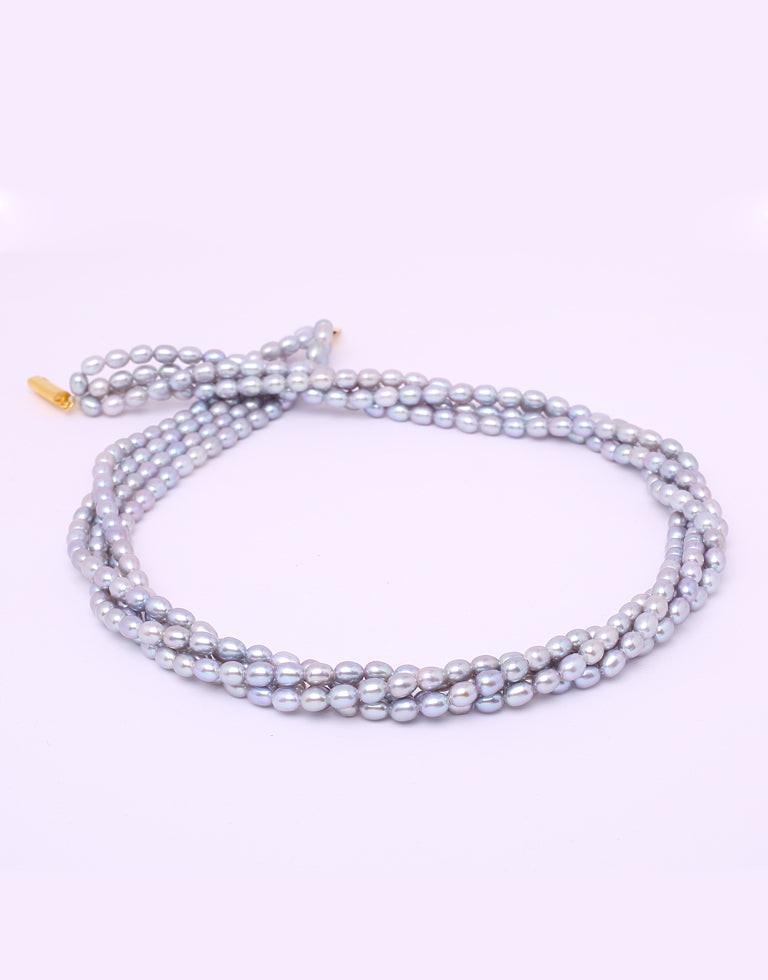 Dazzling Grey Freshwater Oval Shape Pearl Necklace