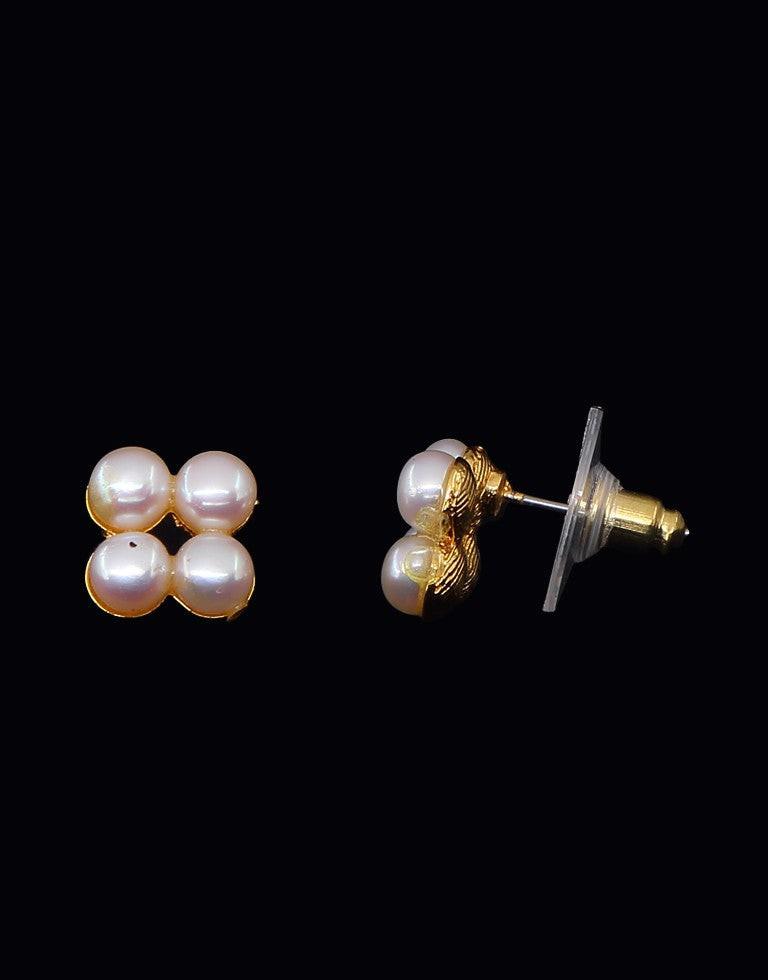 Engaging White Freshwater Small Four Pearl Stud Earring