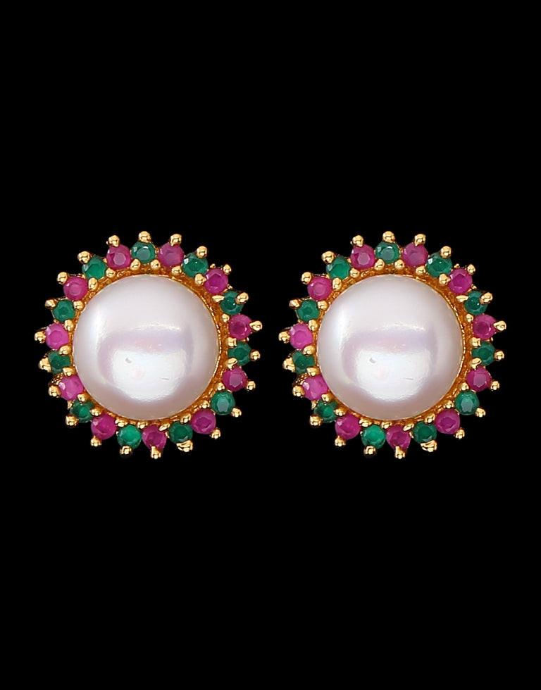 Freshwater Pearl With Semi Precious Stone Fancy Stud Earrings