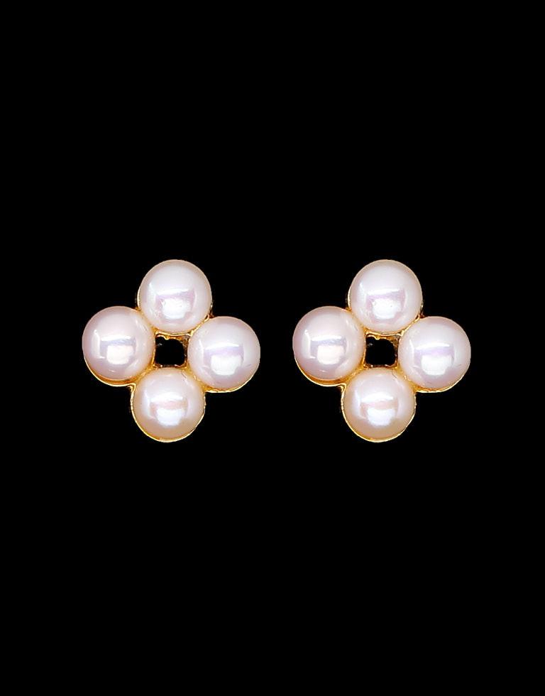 Engaging White Freshwater Small Four Pearl Stud Earring