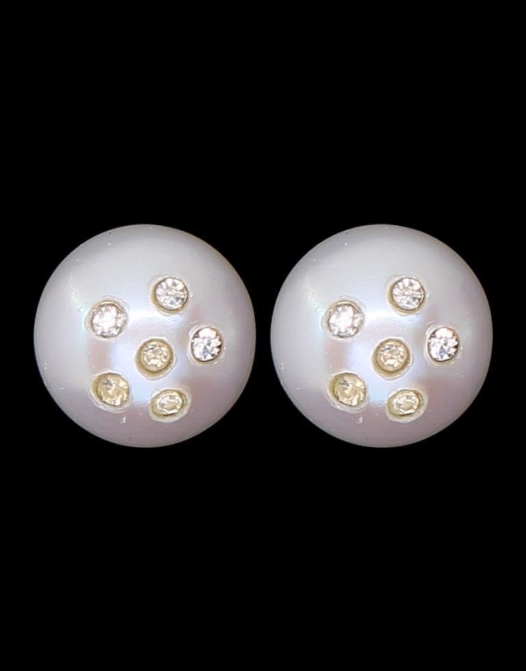 Elite Collection Freshwater Pearl Button Tops With CZ Setted On Pearls
