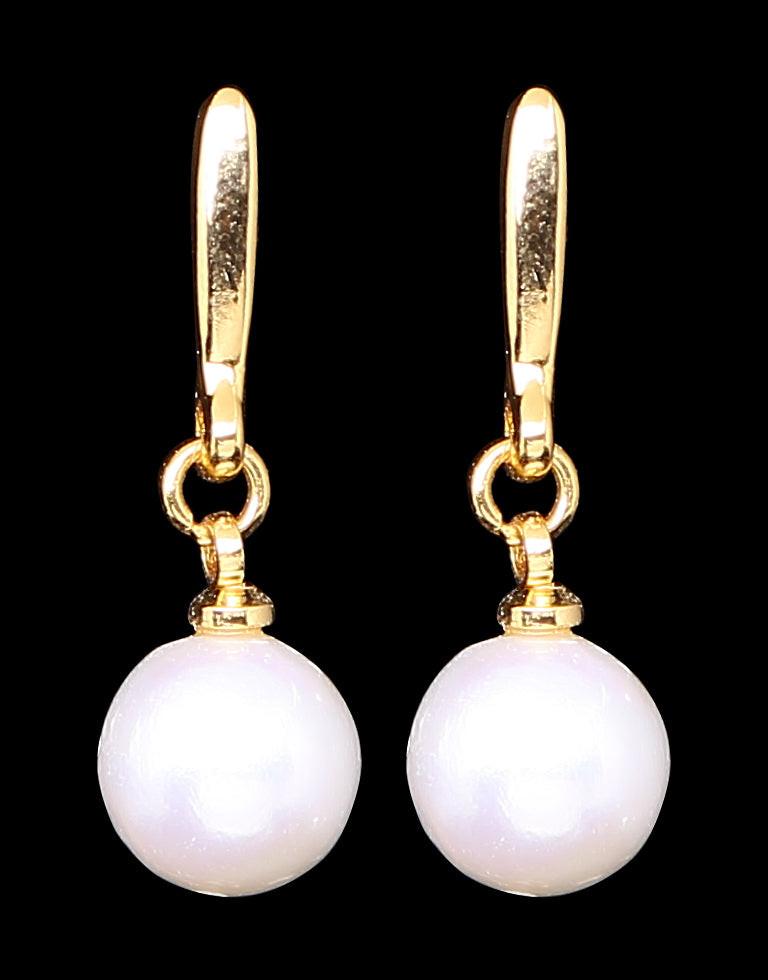 Artistic White Freshwater Round Pearl Hook Earring