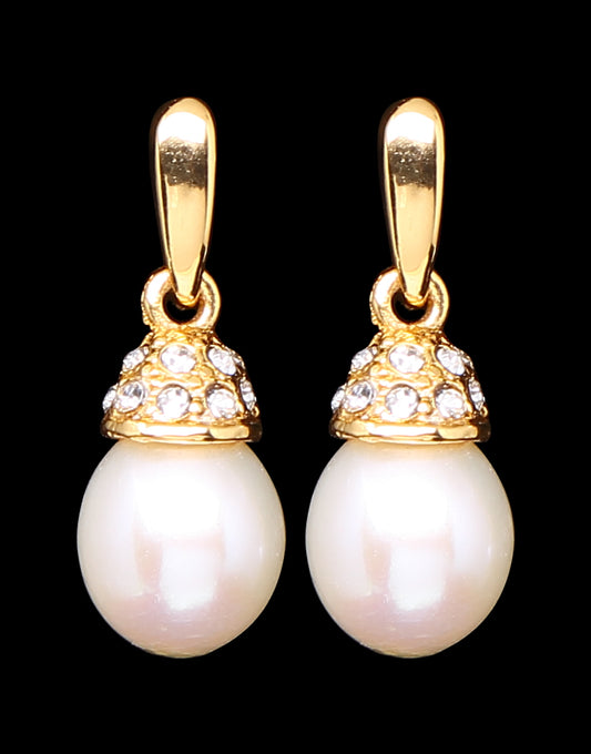 Freshwater Pearl & Zircon Fancy Drop Earrings
