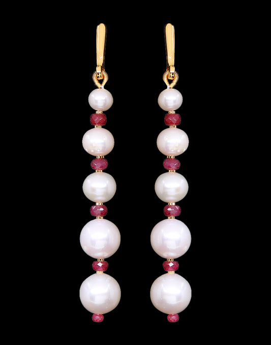 Freshwater Pearl With Gold Cutring Real Ruby Earrings