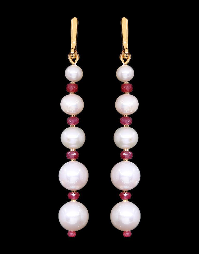 Freshwater Pearl With Gold Cutring Real Ruby Earrings