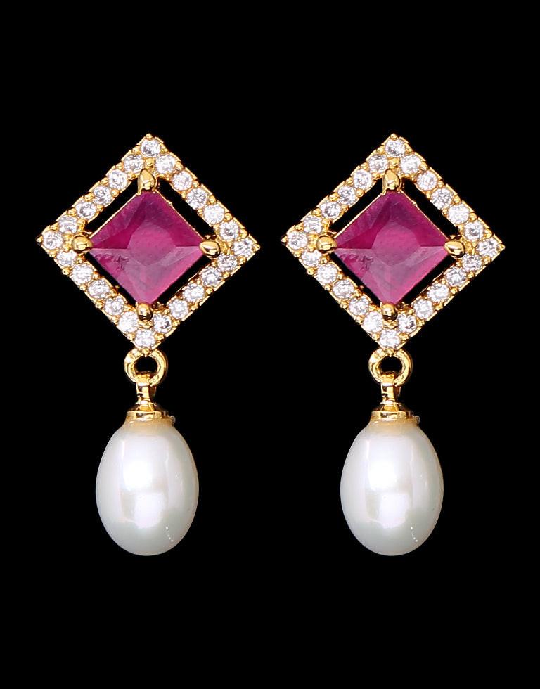 Freshwater Pearl With Cubic Zircon & Semi Precious Stone Fancy Stud Earrings